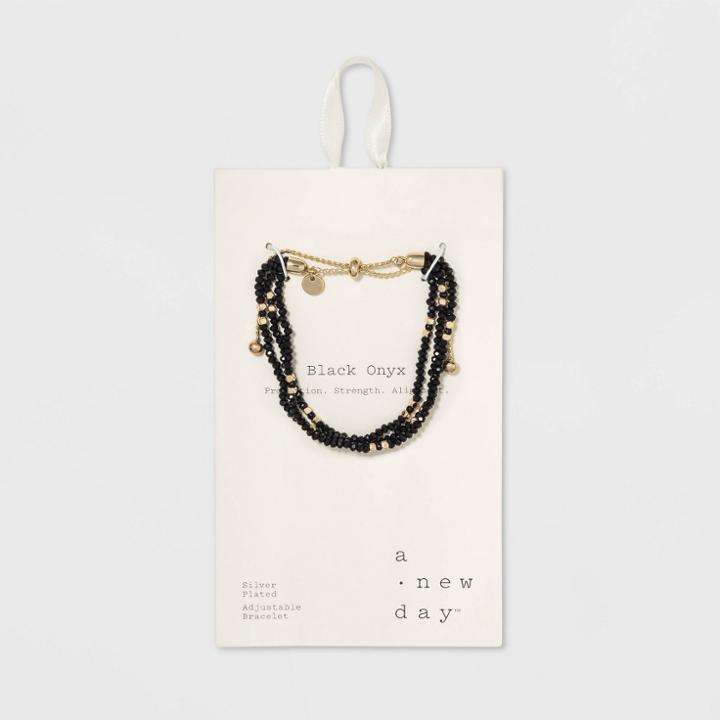 Silver Plated Onyx Accent Stone With Crystal Bolo Bracelet - A New Day Gold, Girl's