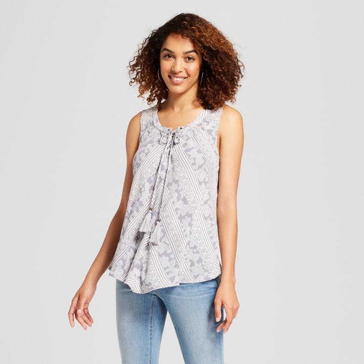 Women's Sleeveless Mixed Print Lace-up Tank - Knox Rose Dusty Purple