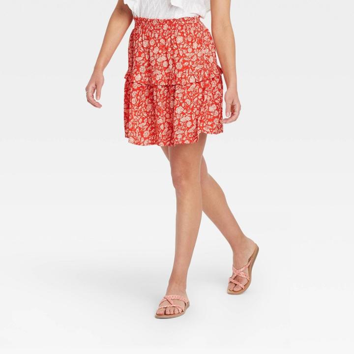 Women's Mini A-line Skirt - Universal Thread Red Floral