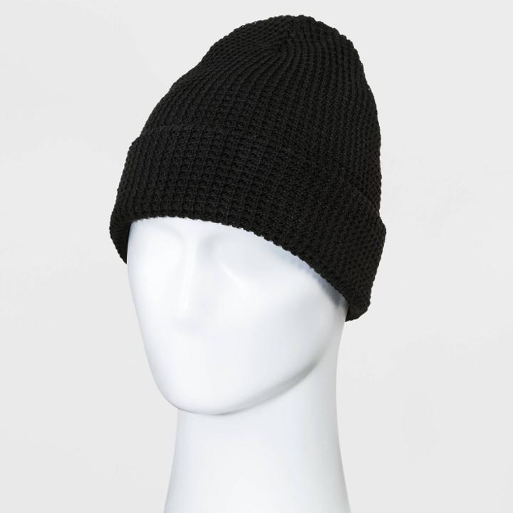 Men's Heavy Waffle Knit Beanie - Goodfellow & Co Black