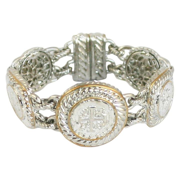 Zirconmania Women's Zirconite 2-tone Multi-shape Medallion Bracelet, Clear