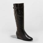 Women's Blinda Faux Leather Wedge Riding Boots - A New Day Black