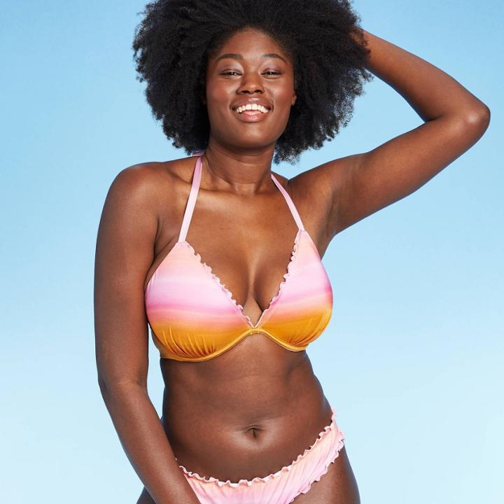 Shade & Shore Women's Push Up Ruffle Triangle Bikini Top - Share & Shore Pink Ombre