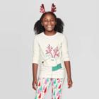 Girls' Long Sleeve Reindeer Graphic T-shirt - Cat & Jack Cream S, Girl's, Size: