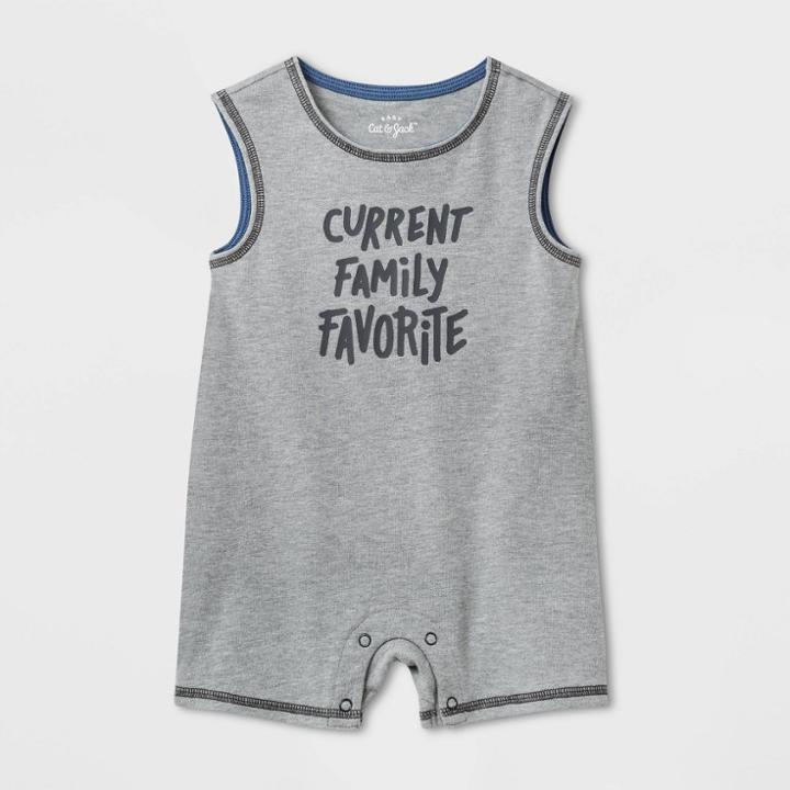 Baby Boys' Fam Fave Romper - Cat & Jack Gray Newborn, Boy's