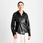 Women's Long Sleeve Sequin Button-down Shirt - Future Collective With Kahlana Barfield Brown Black Xxs