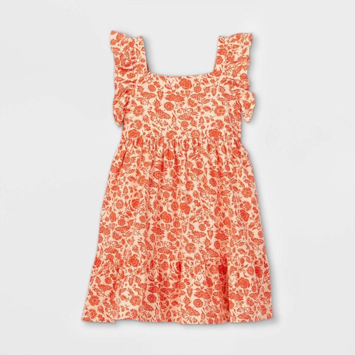 Girls' Floral Flutter Sleeve Woven Dress - Cat & Jack Orange