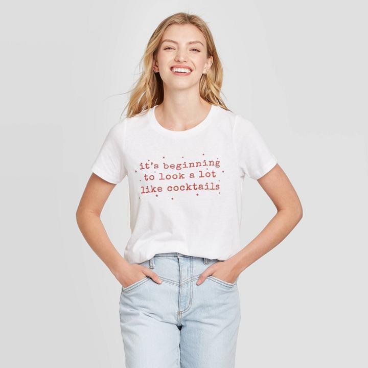 Grayson Threads Women's It's Beginning To Look Like Cocktails Short Sleeve Graphic T-shirt - White
