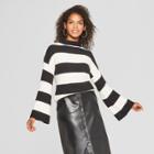 Women's Striped Long Wide Sleeve Pullover Sweater - Who What Wear Black/white L, Black/white