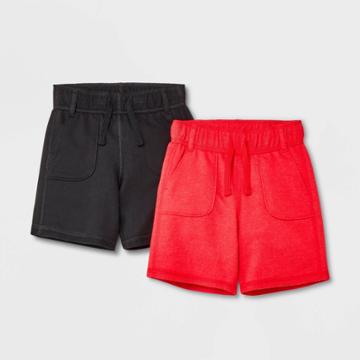 Toddler Boys' 2pk Adaptive Knit Pull-on Shorts - Cat & Jack Red/black