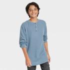 Boys' Long Sleeve Washed Thermal Henley T-shirt - Art Class Blue