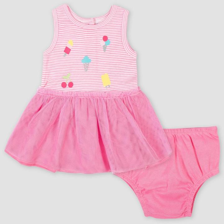 Gerber Baby Girls' Dress With Tulle Overlay Ice Cream - Pink