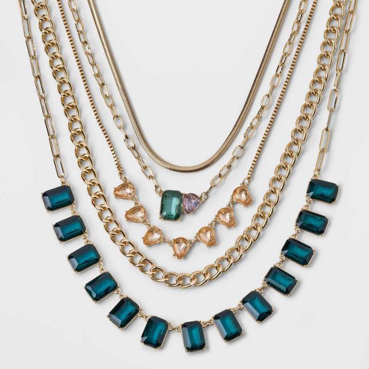 Color Stone Multi-strand Necklace - A New Day Green