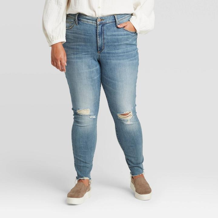Women's Plus Size Distressed High-rise Skinny Jeans - Universal Thread Medium Wash