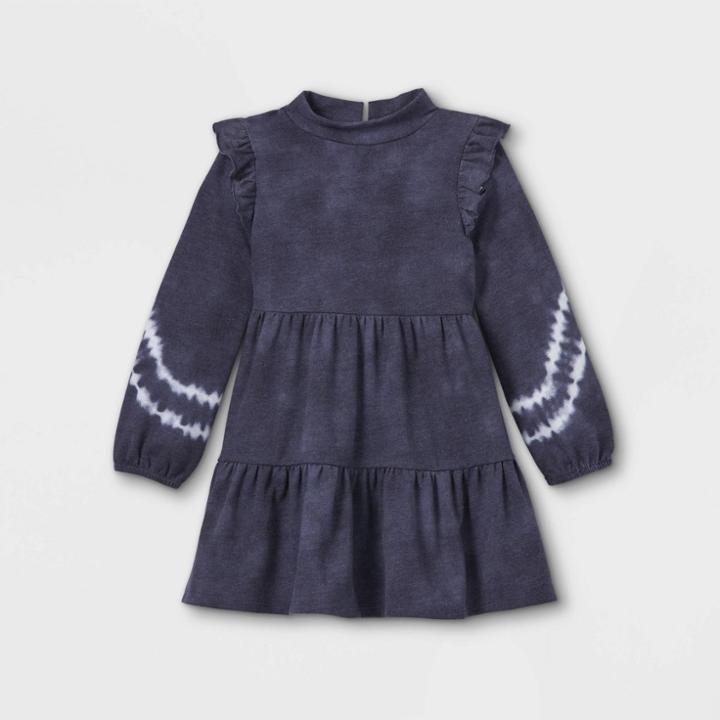 Toddler Girls' Tiered Long Sleeve Dress - Art Class Black