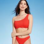 Women's Lightly Lined Pucker Textured One Shoulder Bikini Top - Shade & Shore Orange