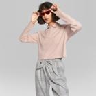 Women's Long Sleeve Striped Boxy Polo Shirt - Wild Fable Blush
