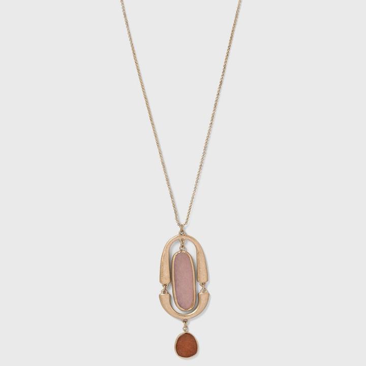 Semi-precious Peach Moonstone And Red Aventurine With Worn Gold Pendant Necklace - Universal Thread Red