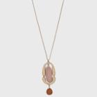 Semi-precious Peach Moonstone And Red Aventurine With Worn Gold Pendant Necklace - Universal Thread Red