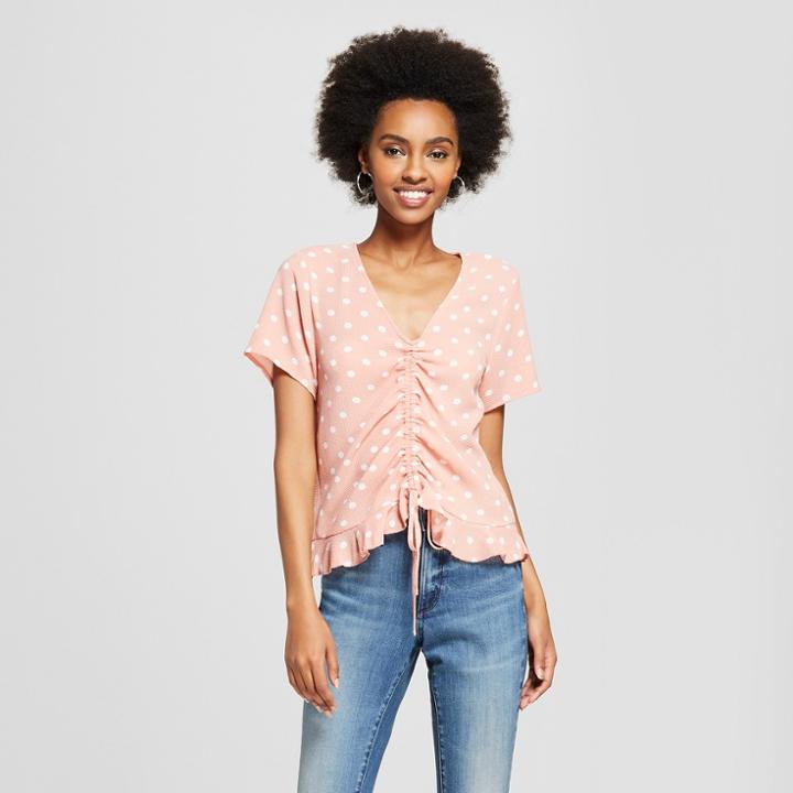 Women's Polka Dot Short Sleeve Shirred Front Top - Soul Cake (juniors') Purple