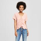 Women's Polka Dot Short Sleeve Shirred Front Top - Soul Cake (juniors') Purple