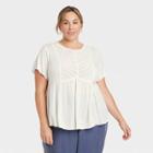 Women's Plus Size Short Sleeve Pintuck T-shirt - Knox Rose White