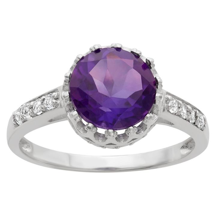 2 Tcw Tiara Round-cut Amethyst Crown Ring In Sterling Silver -