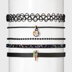 Tattoo, Mixed Chain, Stone And Lightning Bolt Choker Necklace Set 5ct - Wild Fable,