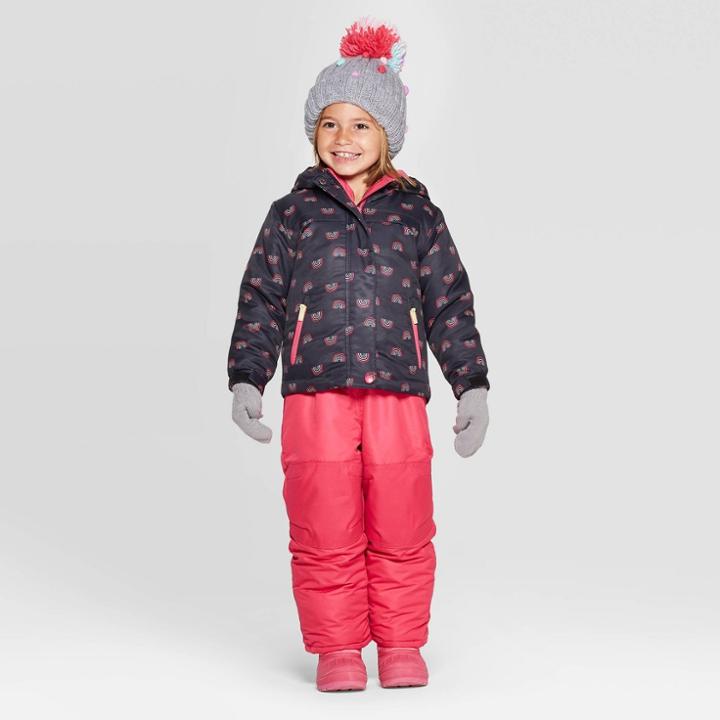 Toddler Girls' Rainbow Print 3-in-1 Jacket - Cat & Jack Black 12m, Toddler Girl's