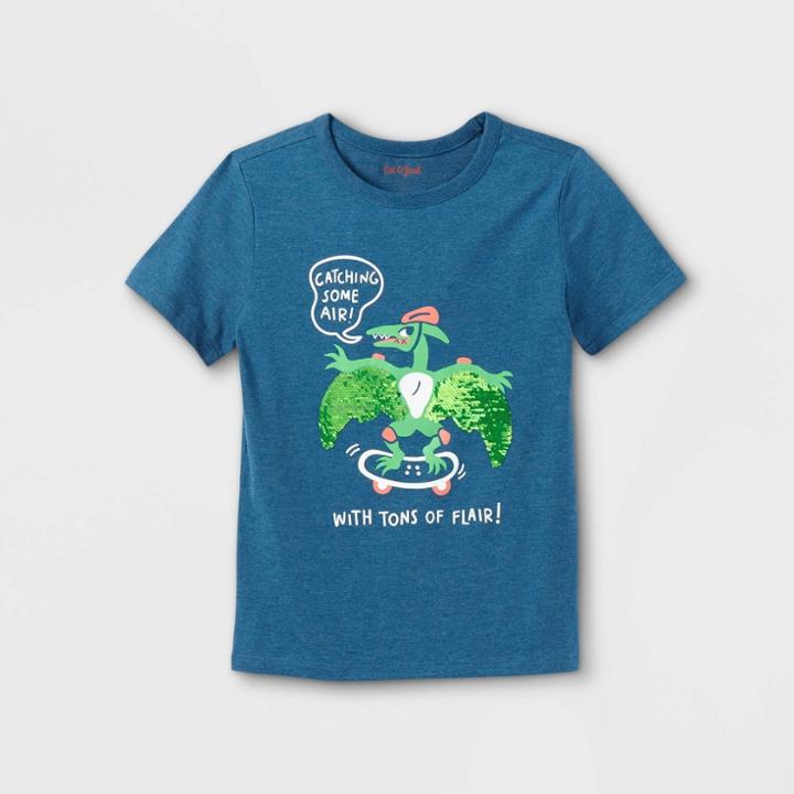 Boys' 'skateboarding Pterodactyl' Interactive Short Sleeve Graphic T-shirt - Cat & Jack Heather Navy