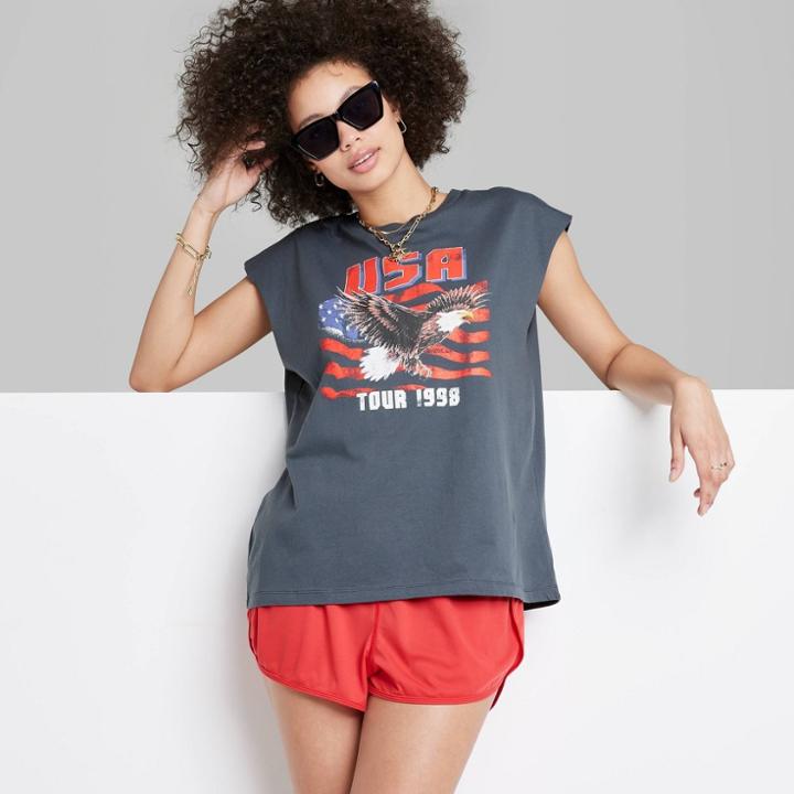 Women's Ascot + Hart Usa Eagle Muscle Graphic Tank Top - Gray