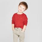 Toddler Boys' Long Sleeve Micro Stripe Henley - Cat & Jack Red