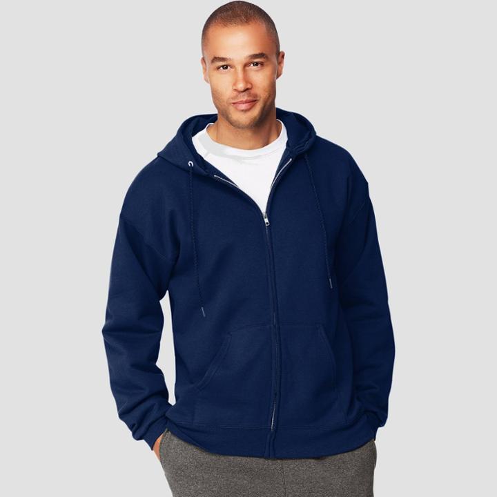 Hanes Men's Ultimate Cotton Full Zip Hooded Sweatshirt - Navy (blue)