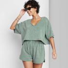 Women's Short Sleeve Raw Hem Cropped Sweatshirt - Wild Fable Emerald Green