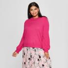Women's Plus Size Long Sleeve Button Back Crew Sweater - Who What Wear Pink