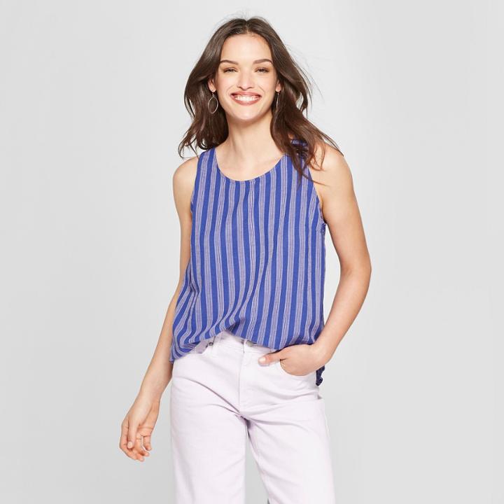 Women's Striped Henley Tank - Universal Thread Navy M,
