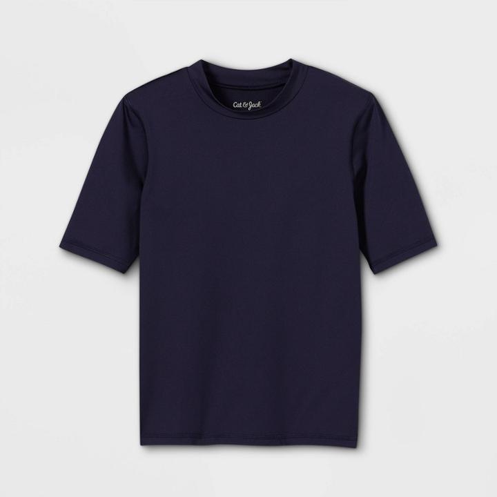 Boys' Solid Short Sleeve Rash Guard Swim Shirt - Cat & Jack Navy
