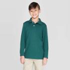 Boys' Long Sleeve Interlock Uniform Polo Shirt - Cat & Jack Green S, Boy's,