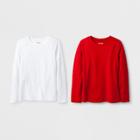 Girls' 2pk Solid Long Sleeve T-shirt - Cat & Jack White/red S, Girl's,
