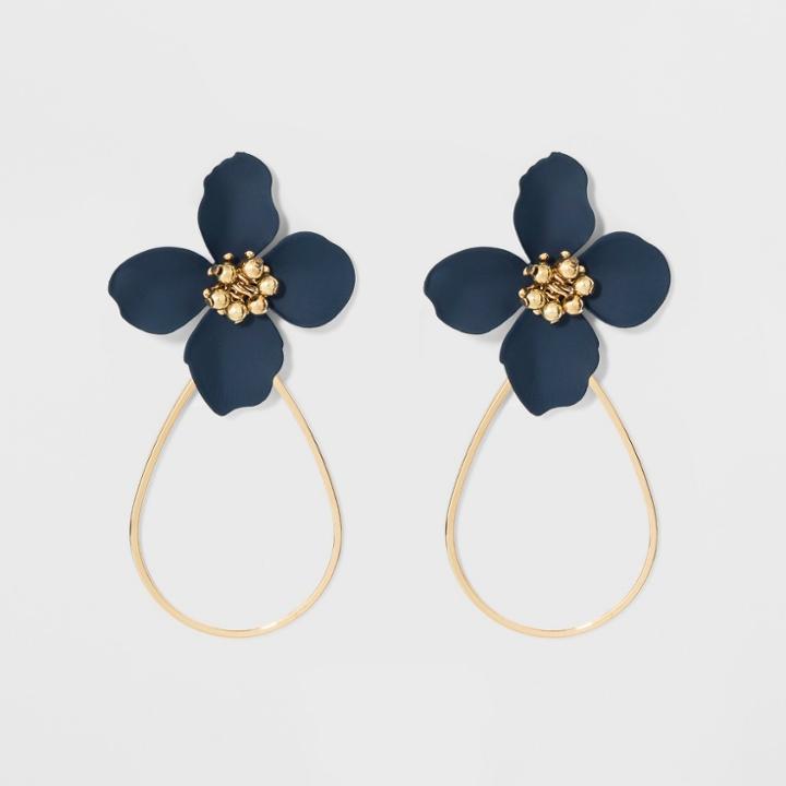 Flower With Open Teardrop Earrings - A New Day Blue