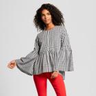 Women's Gingham Long Sleeve Billowy Pullover - Who What Wear Black Xl, Black Gingham