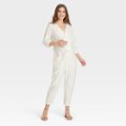 The Nines By Hatch Maternity 3/4 Sleeve Button-front Jumpsuit Cream