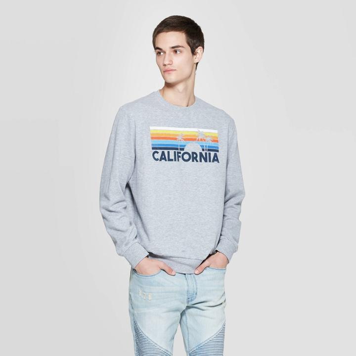 Gender Inclusive Long Sleeve Crewneck California Graphic Sweatshirt - Awake Gray M,