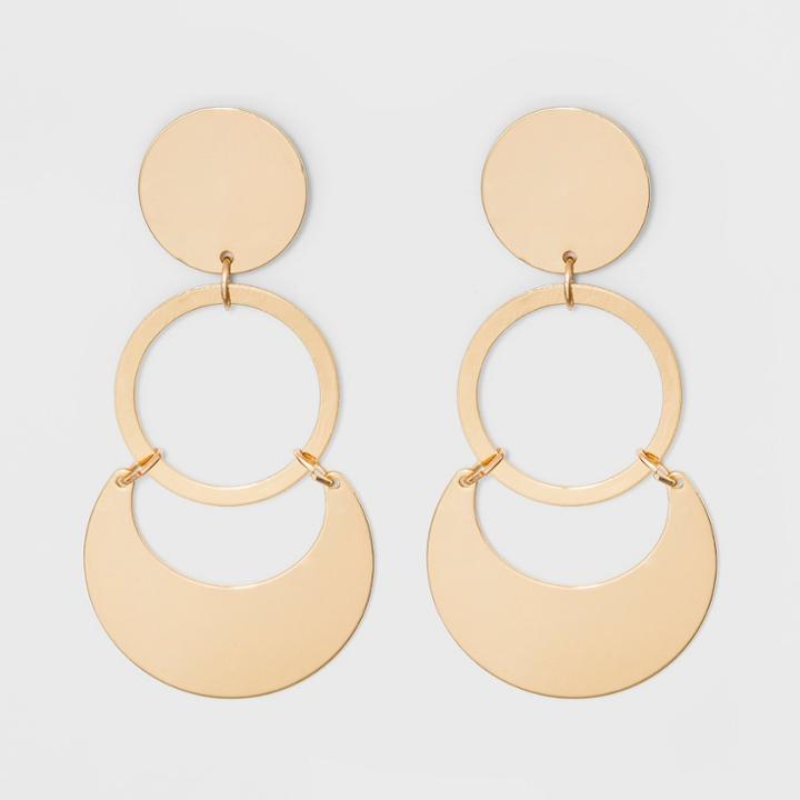Geometric Solid And Open Work Metal Drop Earrings - A New Day Gold