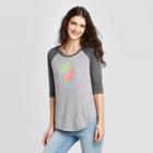 Women's Long Sleeve Crewneck Miami Flamingo Raglan Graphic T-shirt - Awake Gray