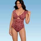 Women's Slimming Control Sleeve Cut Out One Piece Swimsuit - Beach Betty By Miracle Brands Red
