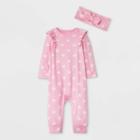 Baby Girls' Heart Rib Romper With Headband - Cat & Jack Pink/white Newborn