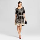 Women's Grid Printed Fit And Flare Sweater Dress - Notations - Black/tan