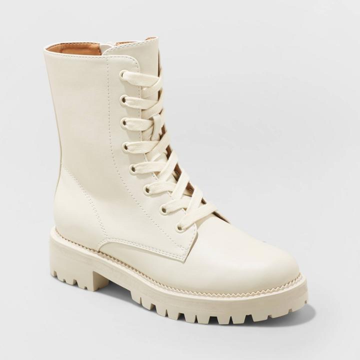 Women's Saylor Lace-up Combat Boots - A New Day Cream