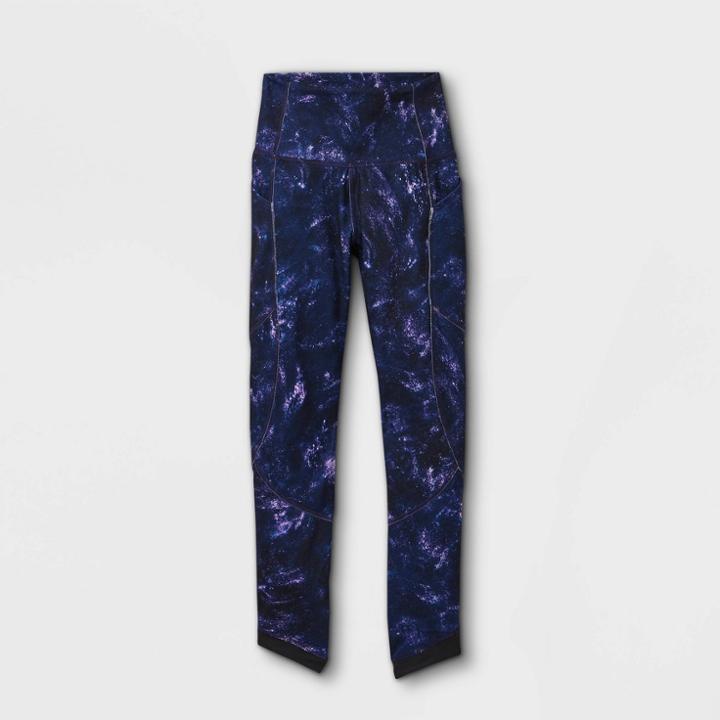 Girls' Mesh Pieced Side Pocket Leggings - All In Motion Black/purple